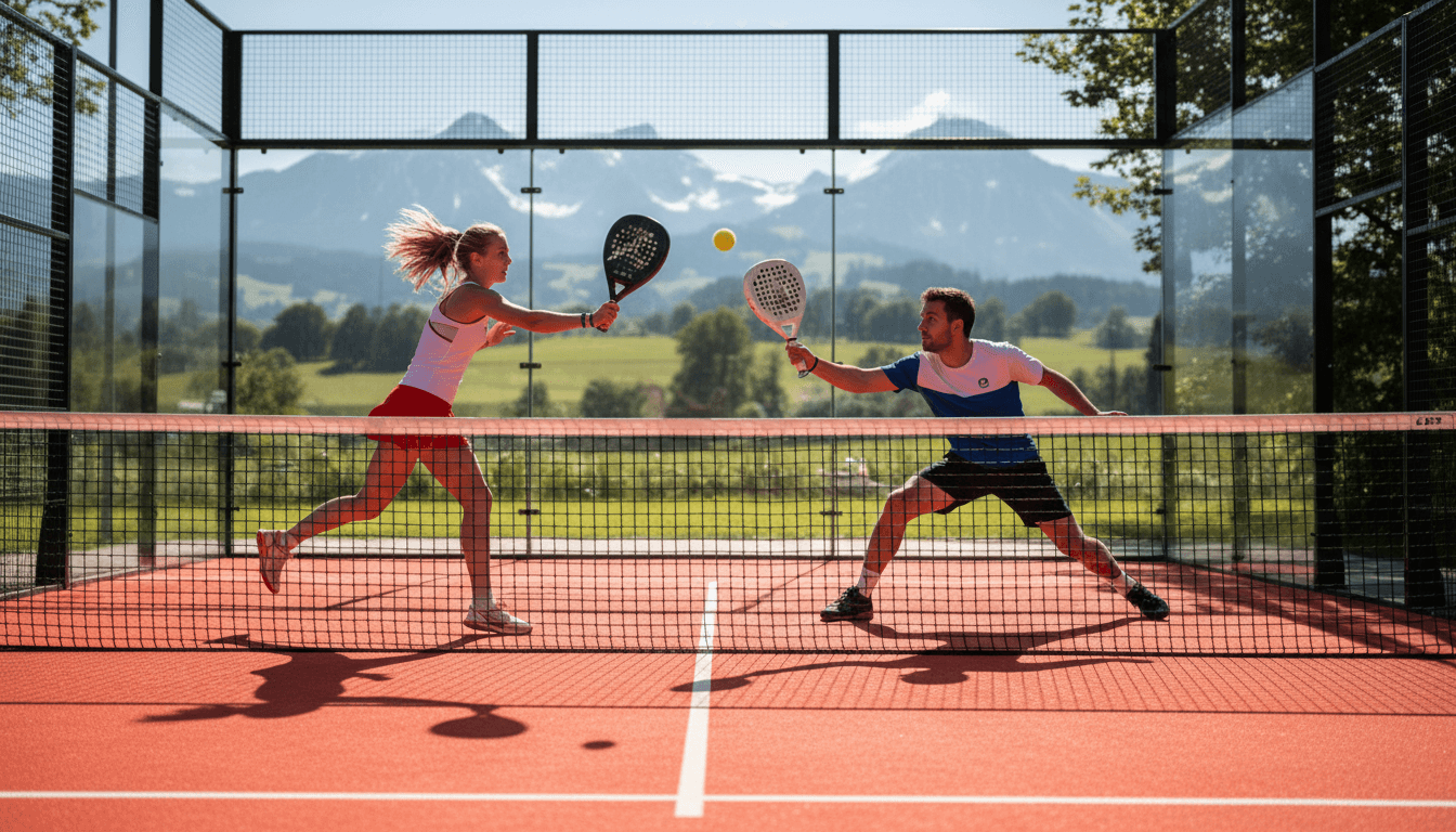 Zwei Padel-Spieler beim intensiven Match auf einem modernen Platz in Uster