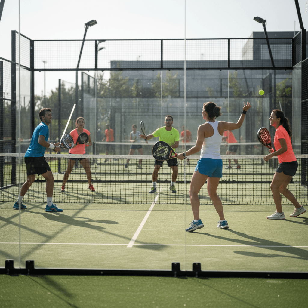 Padel-Spieler in Aktion auf dem Platz